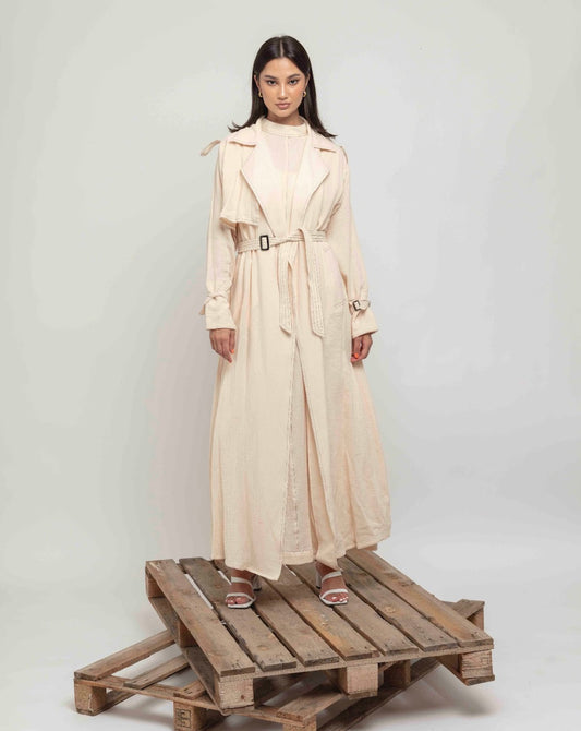 Beige Cotton Trench Coat : Front view