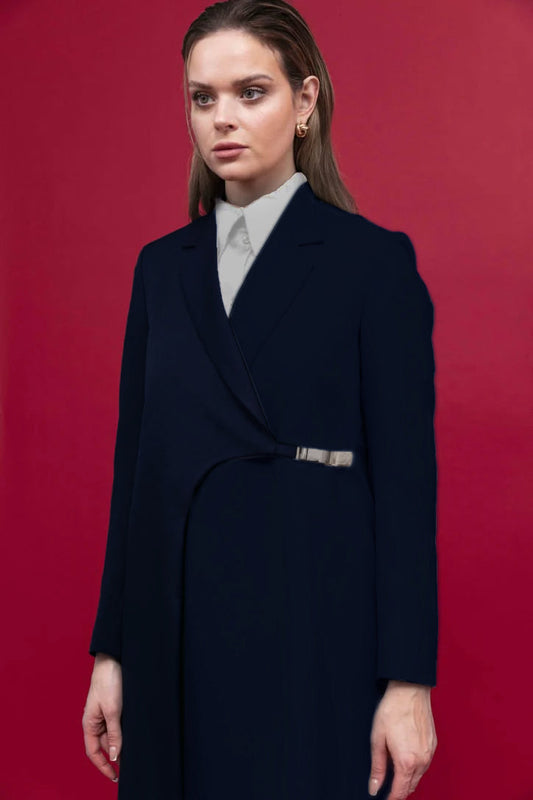 Navy Buckled Blazer for Women | Tailored Navy Blazer : Front view