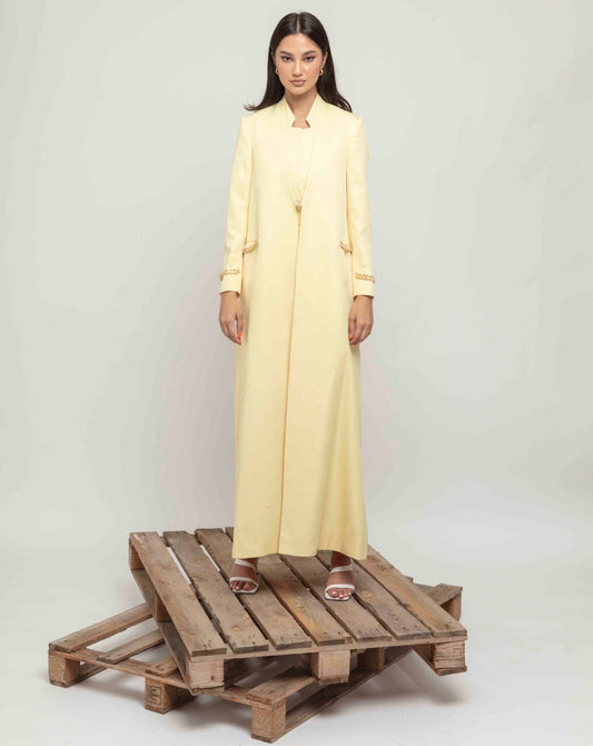 Pastel Yellow Embellished Blazer : Front view