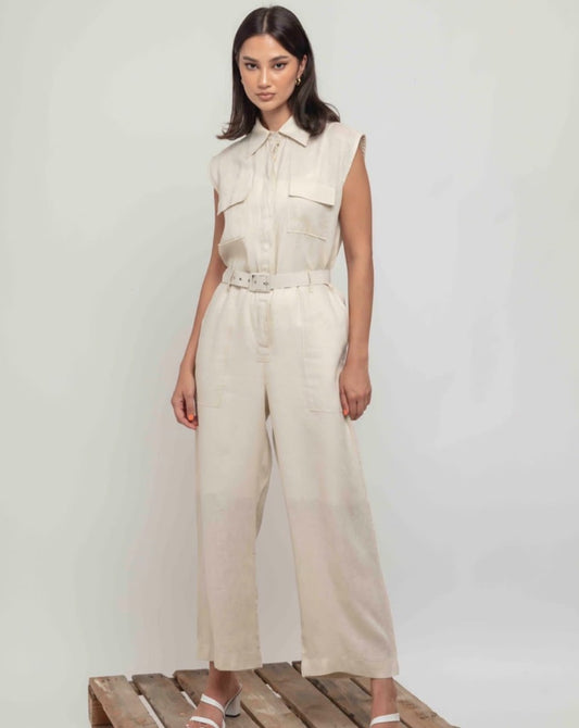 Beige Jumpsuit | Cotton Jumpsuit & Dress Separate : Front view